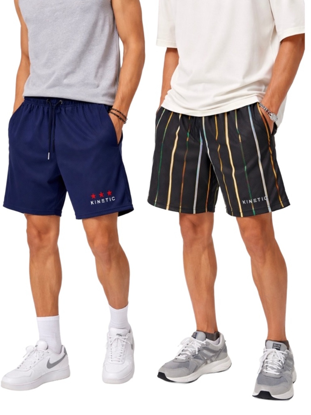 Men’s Mesh Gym Shorts Bundle M Navy Stripe Athletic Running Set 2 Pack – Kinetic